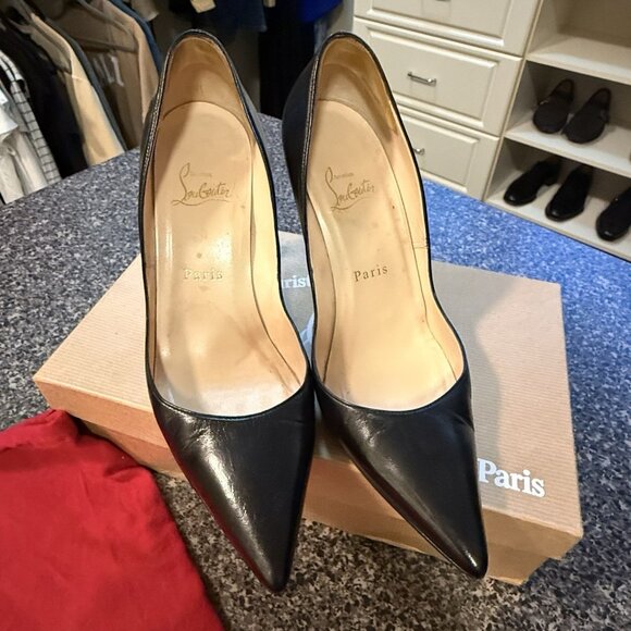 Christian Louboutin Shoes - Christian Louboutin Simple Pump Black Leather Heels Box Dust Ba